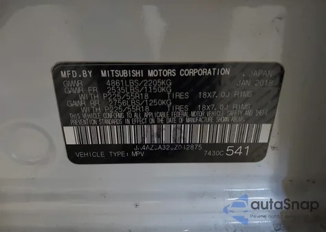 2018 Mitsubishi Outlander Se z USA, uszkodzony, nr VIN JA4AZ3A32JZ042875